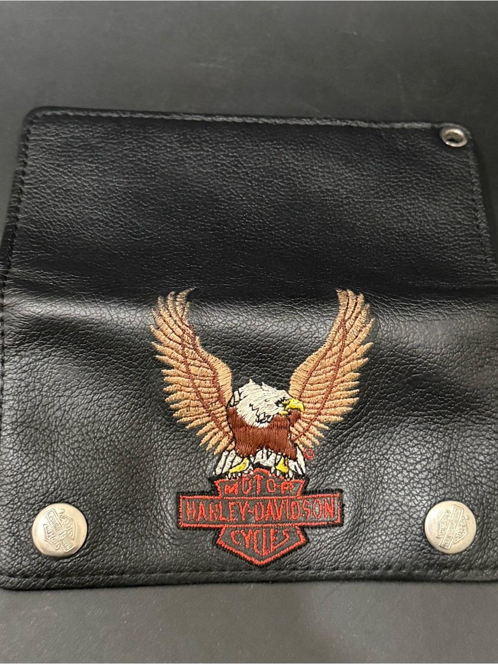 Vintage Harley-Davidson Black Embroidered Eagle Biker Wallet 6”X3.5” NO CHAIN - Picture 10 of 15